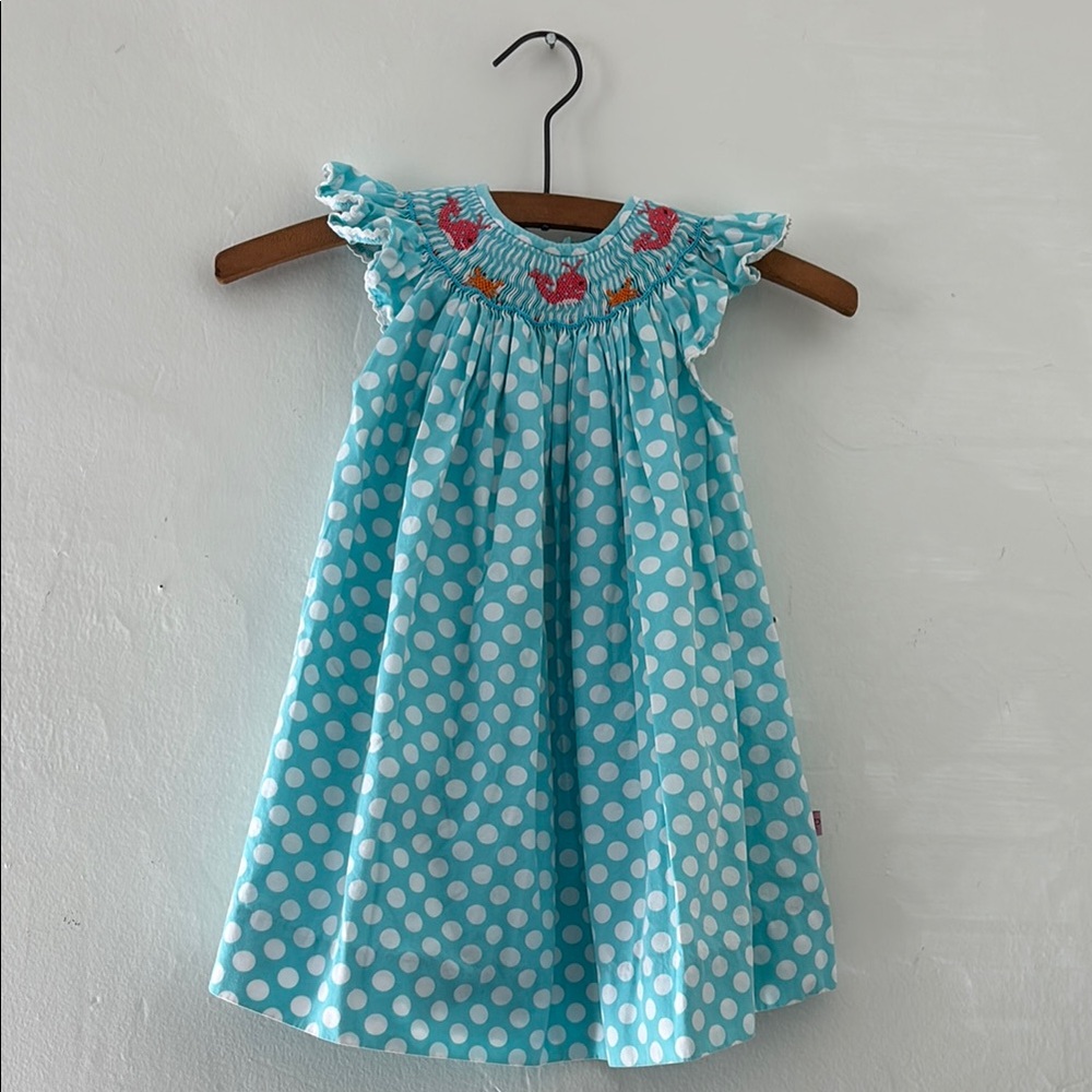 Blue Polka Dot Smocked Kids Dress